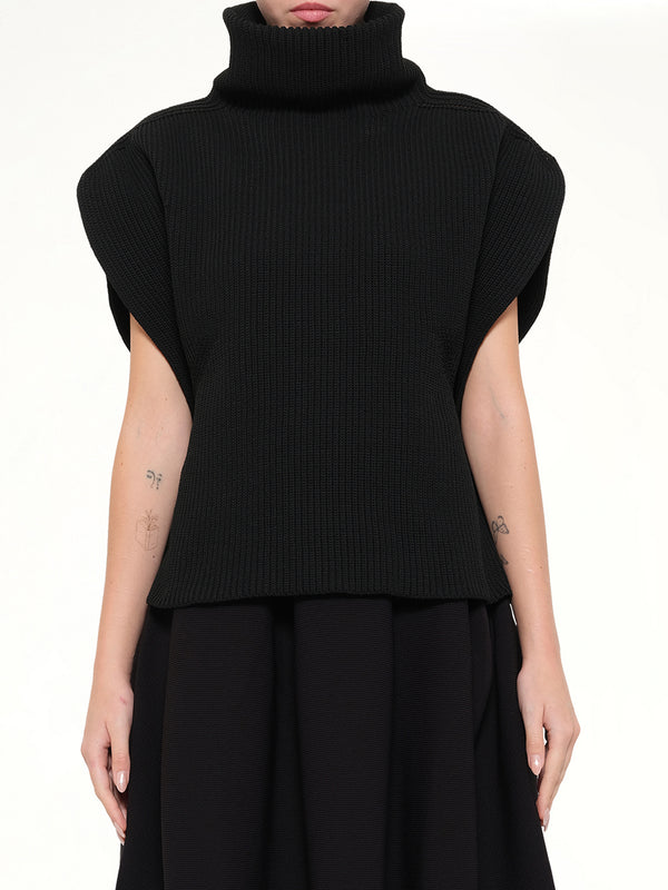 Low Gauge Crease Highneck Top in Black