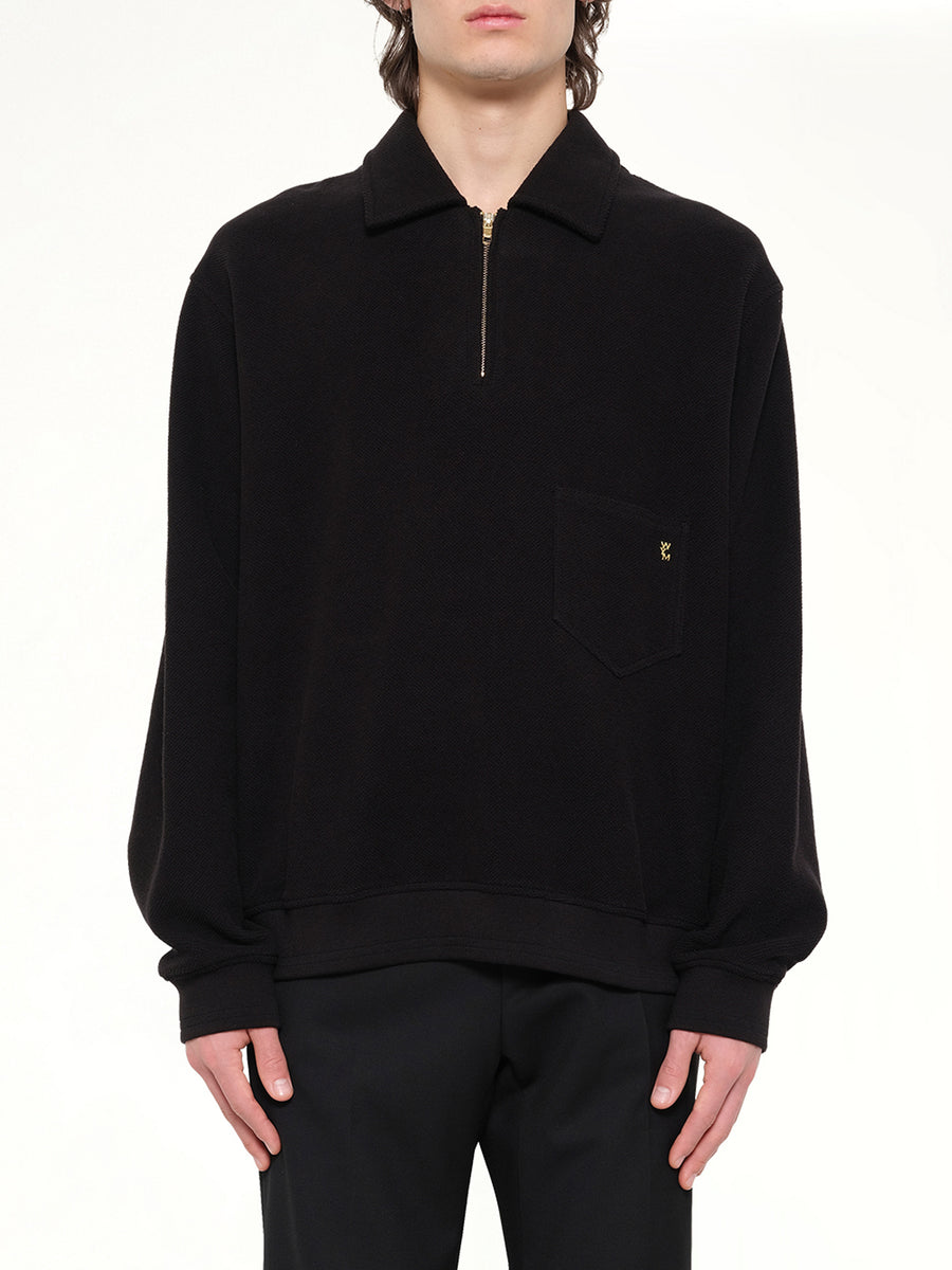 Cotton Quarter Zip Sweatshirt in Black