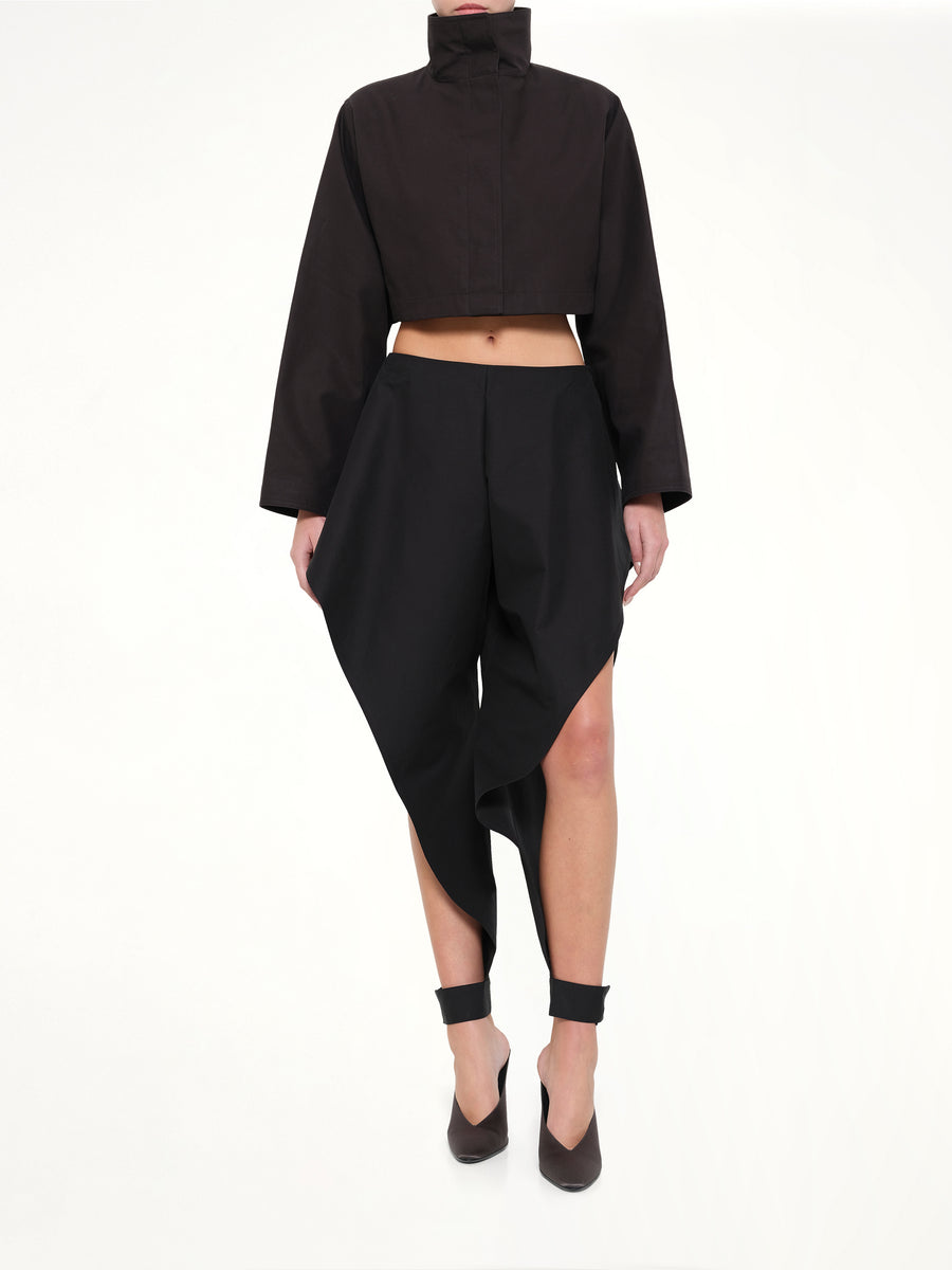 Silk Cotton Cropped Jacket in Black