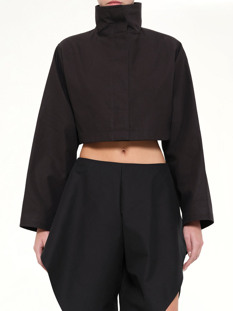 Silk Cotton Cropped Jacket in Black