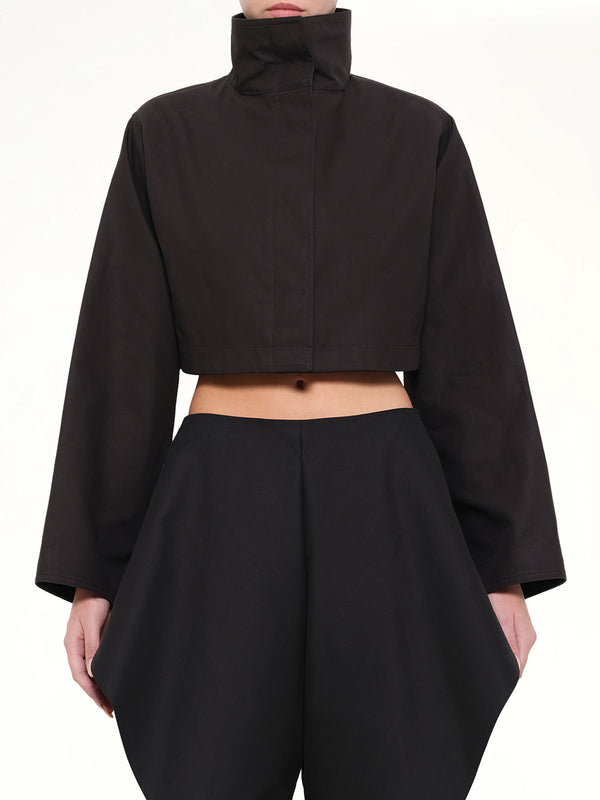 Silk Cotton Cropped Jacket in Black