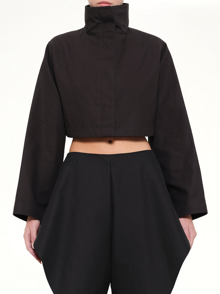 Silk Cotton Cropped Jacket in Black