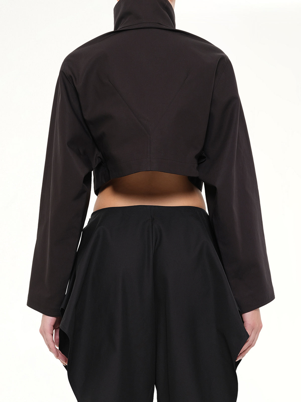 Silk Cotton Cropped Jacket in Black