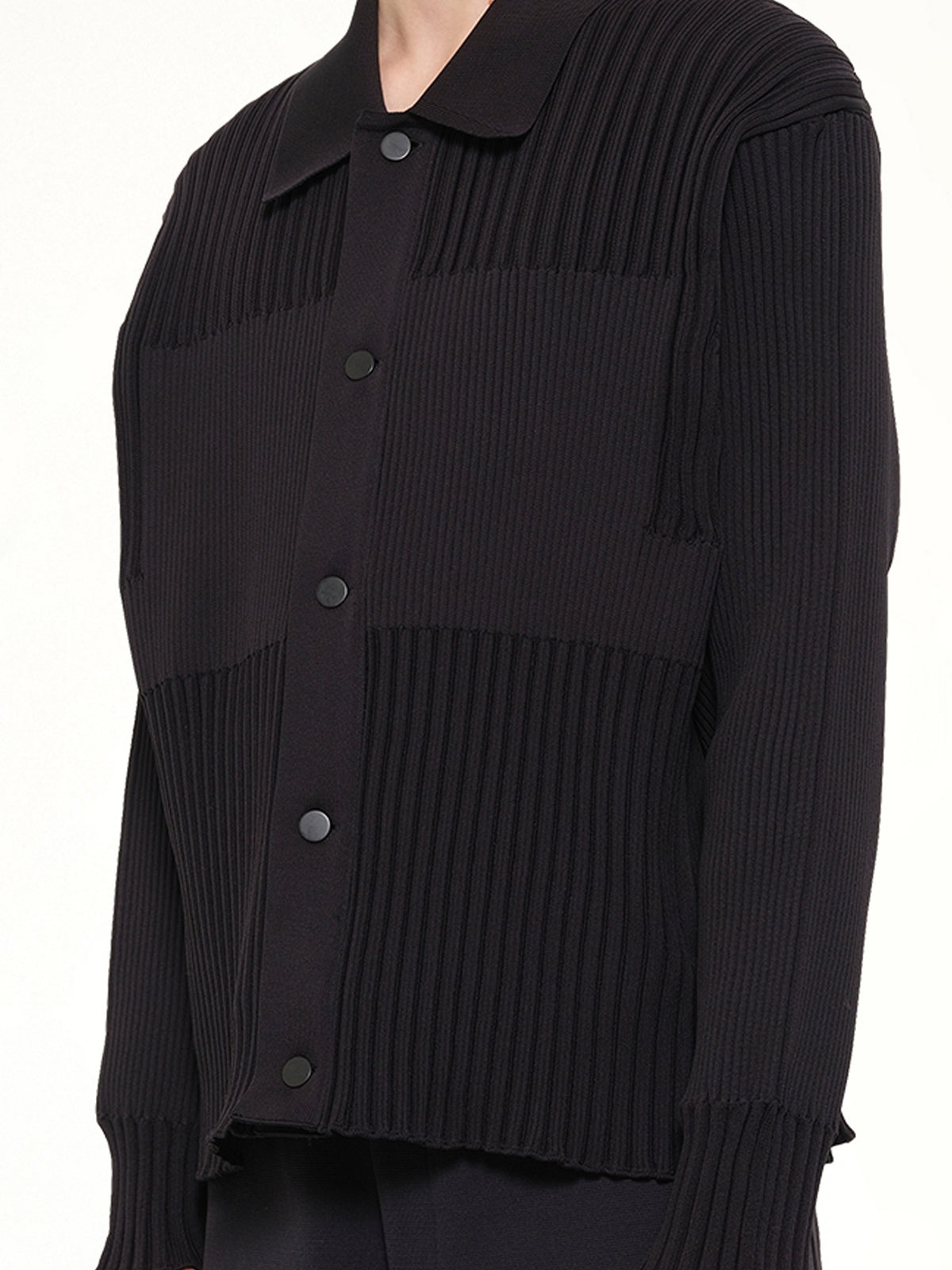 Fluted Shirt Collar Blouson in Black