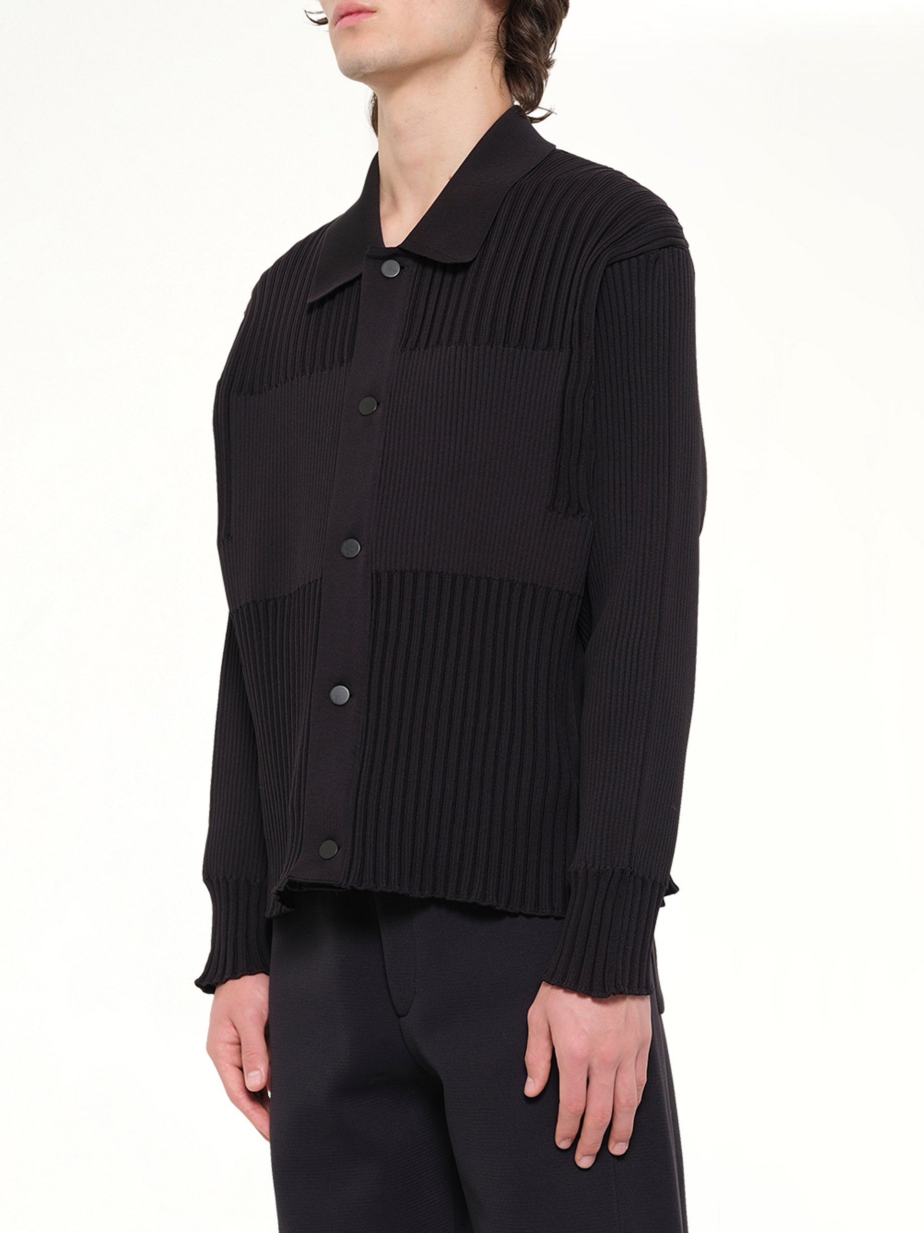Fluted Shirt Collar Blouson in Black