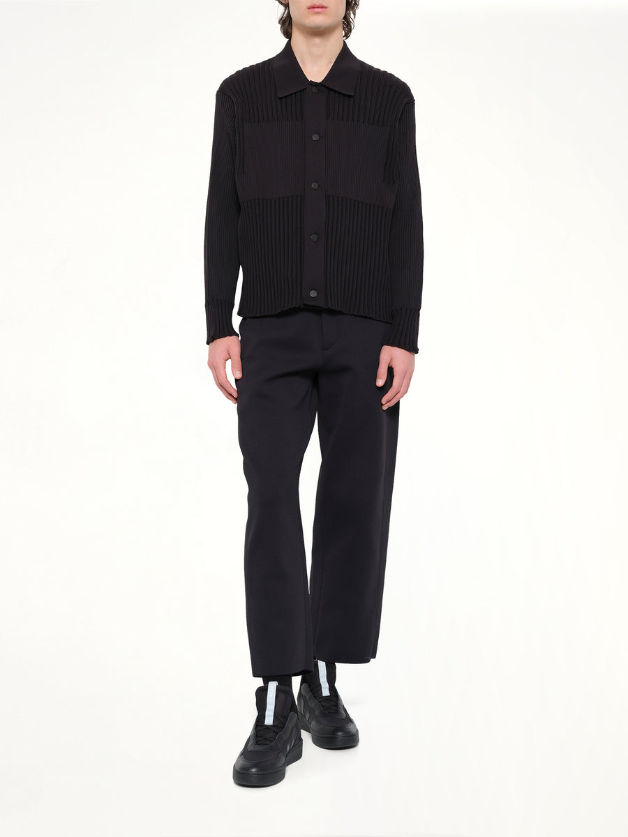Fluted Shirt Collar Blouson in Black