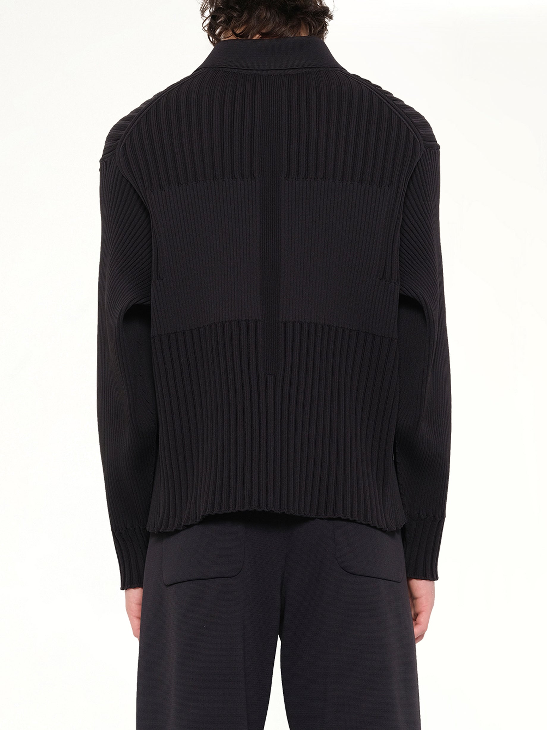 Fluted Shirt Collar Blouson in Black