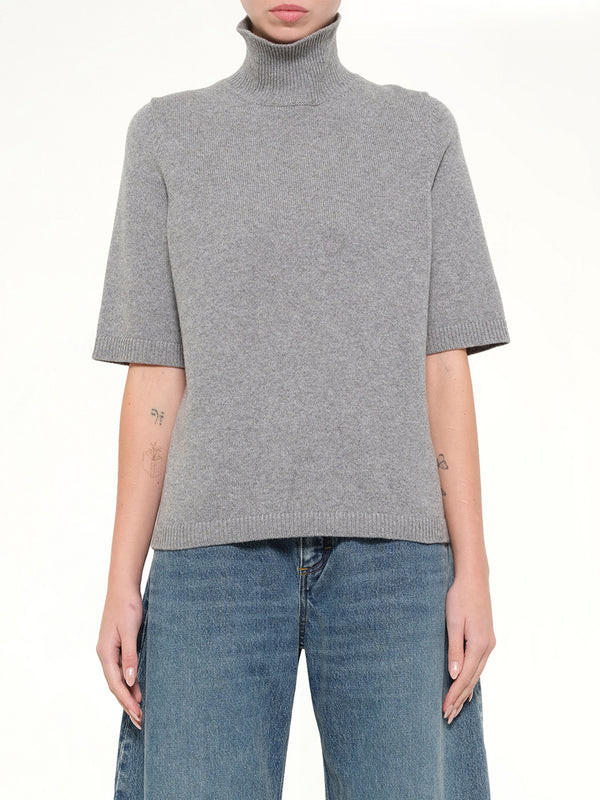 Light Cashmere Highneck Jumper in Heather Grey