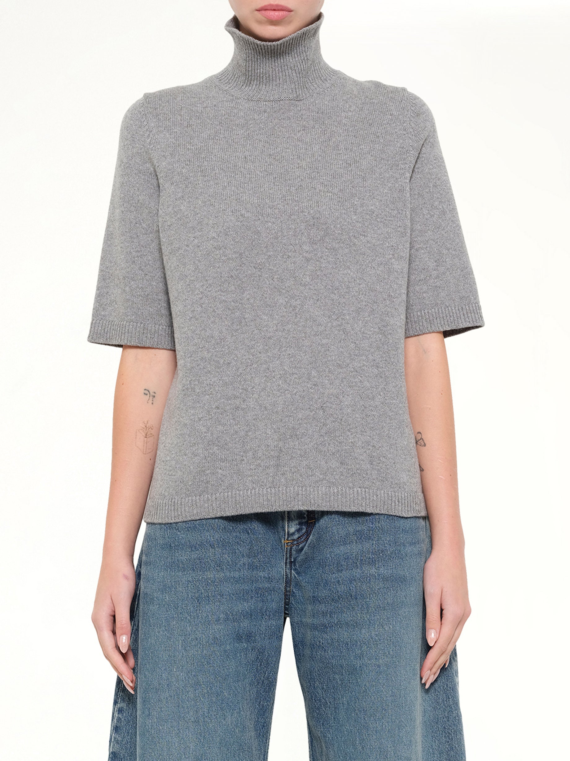 Light Cashmere Highneck Jumper in Heather Grey