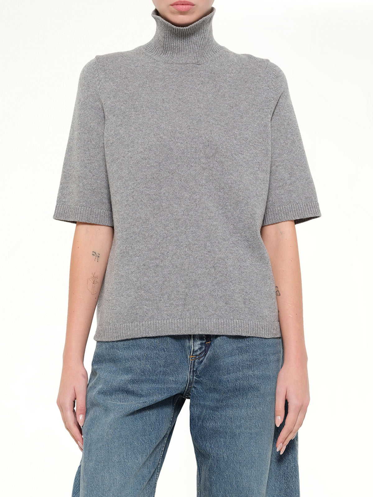 Light Cashmere Highneck Jumper in Heather Grey