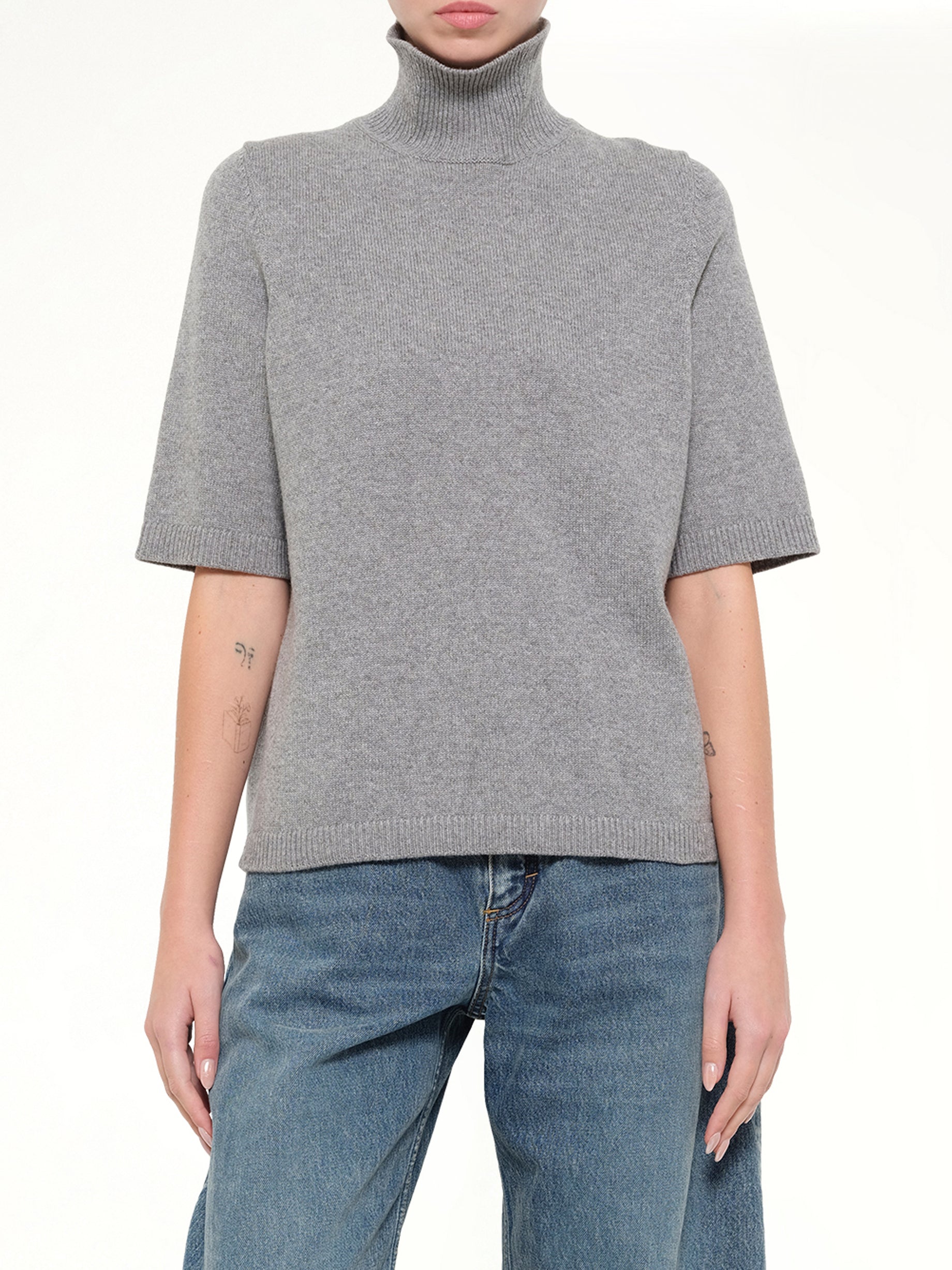 Light Cashmere Highneck Jumper in Heather Grey