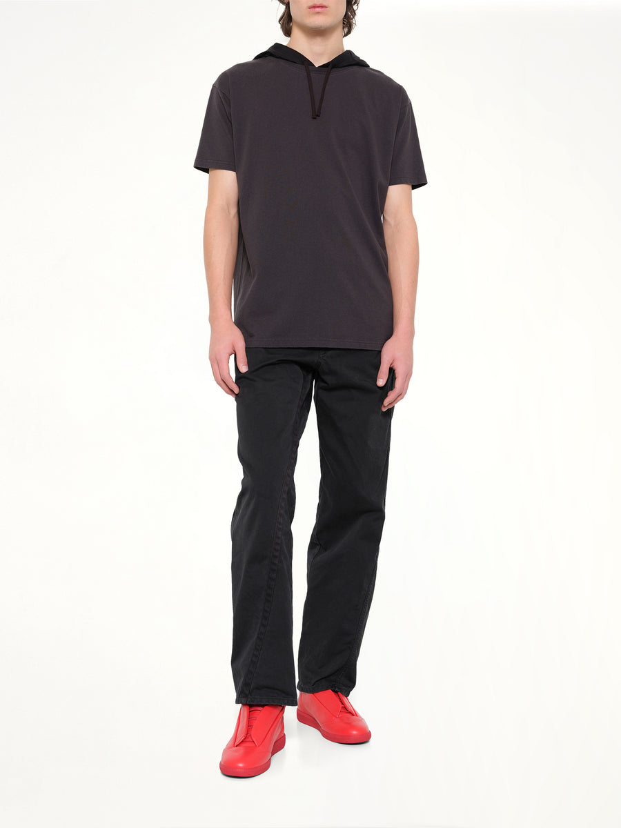 Hooded T-Shirt in Washed Black