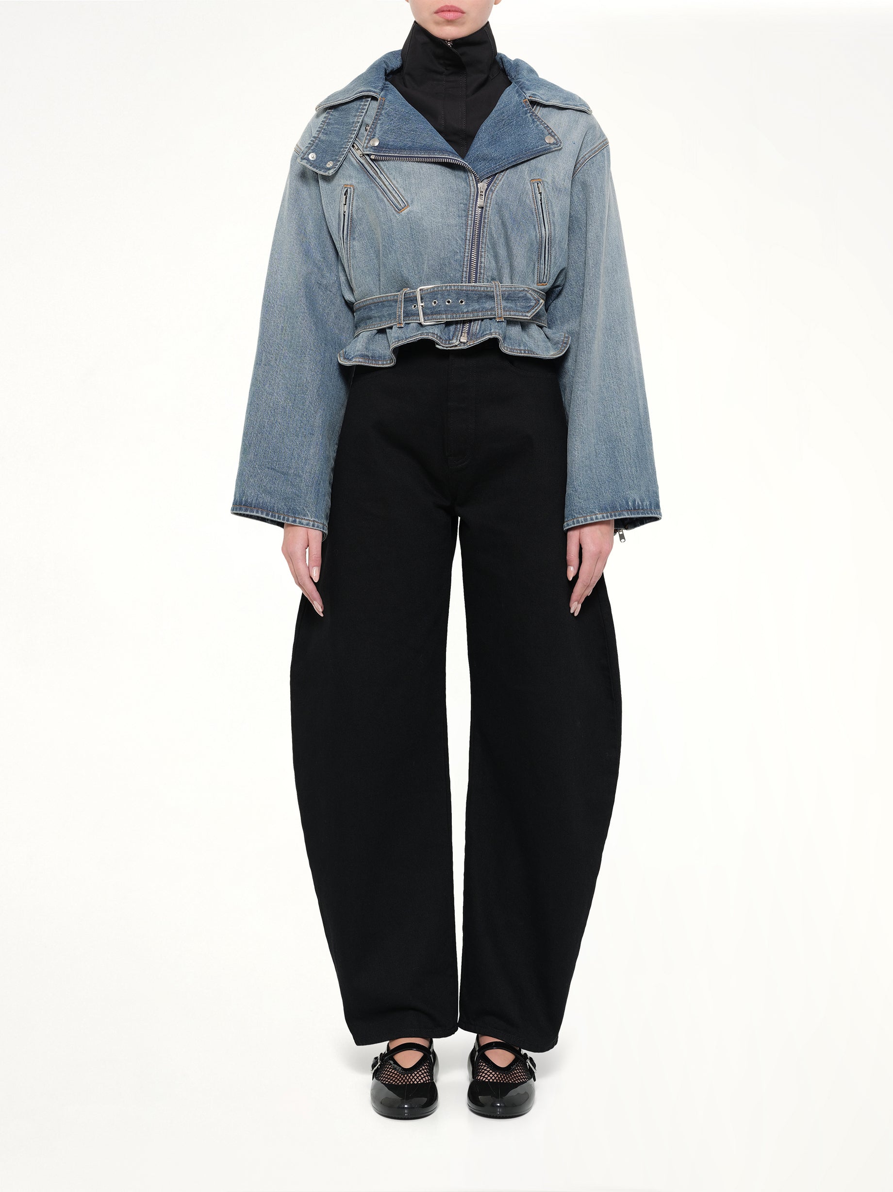 Raw Denim Layered Jacket in Faded Blue