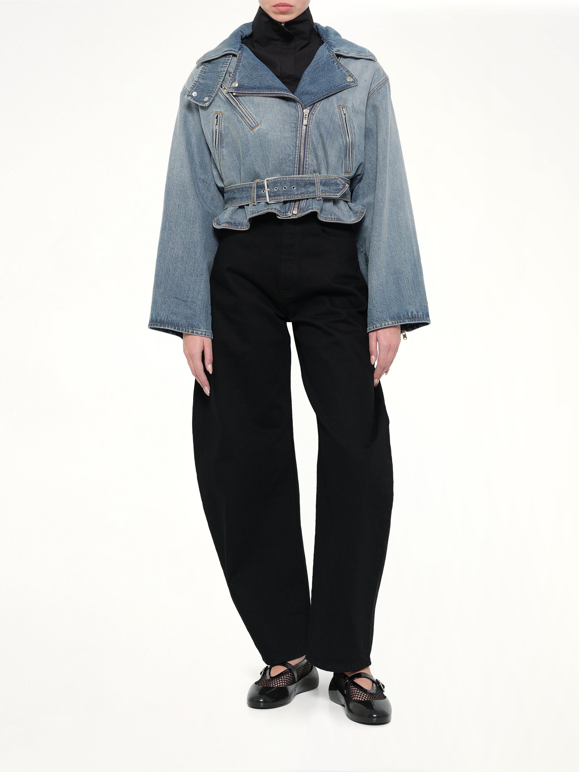 Raw Denim Layered Jacket in Faded Blue