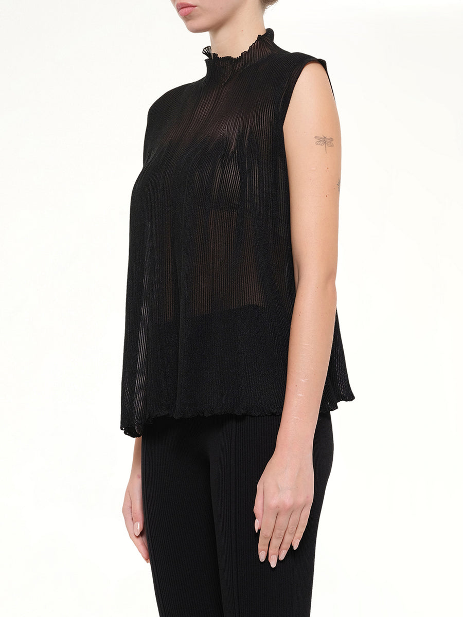 Hypha Lucent Glitter Sleeveless Bust Flare Top in Black