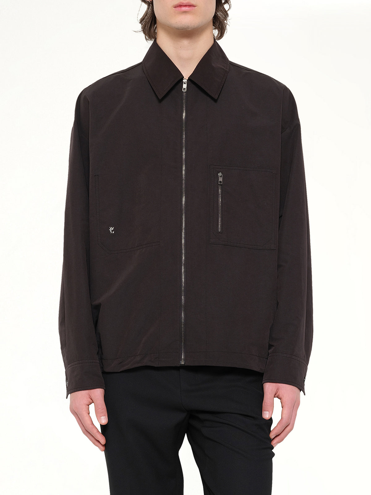 Cotton Nylon Zip Shirt in Black