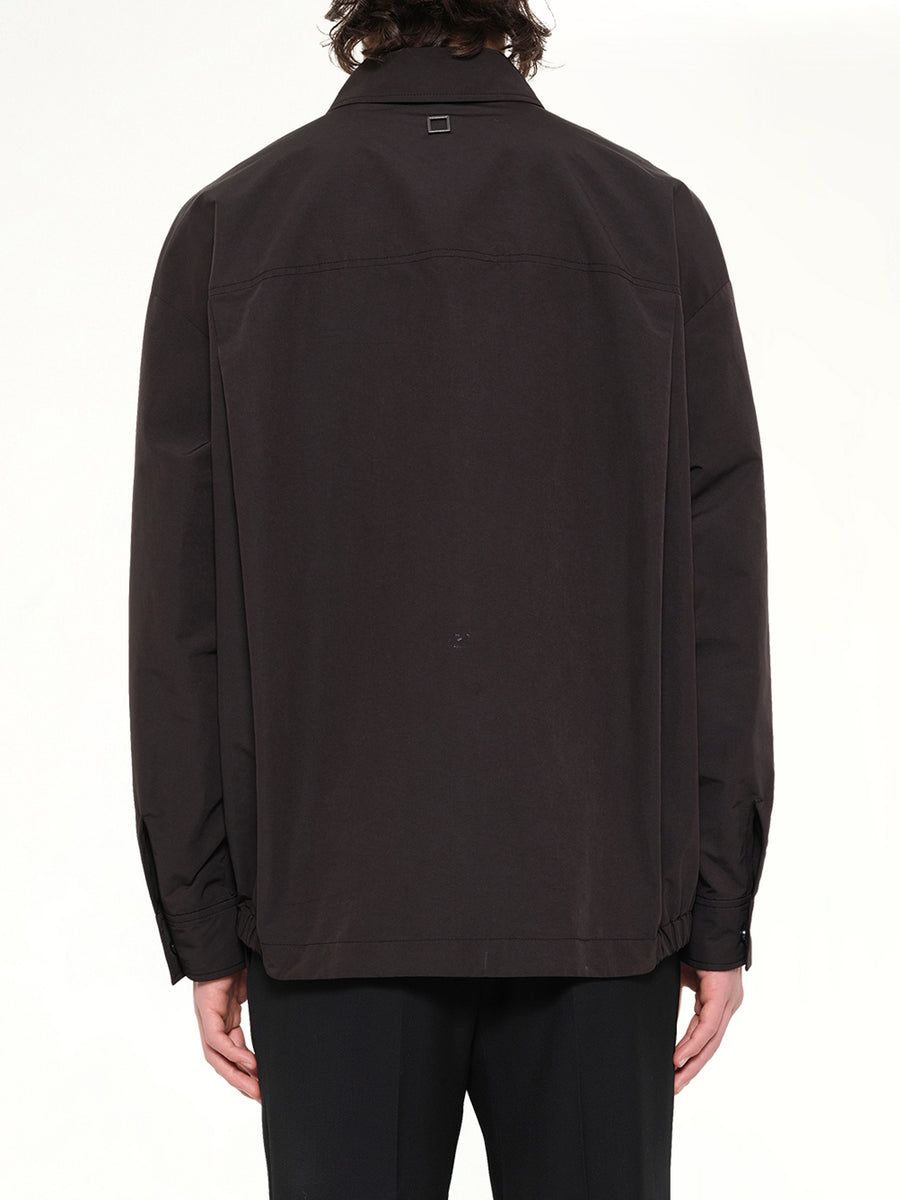 Cotton Nylon Zip Shirt in Black