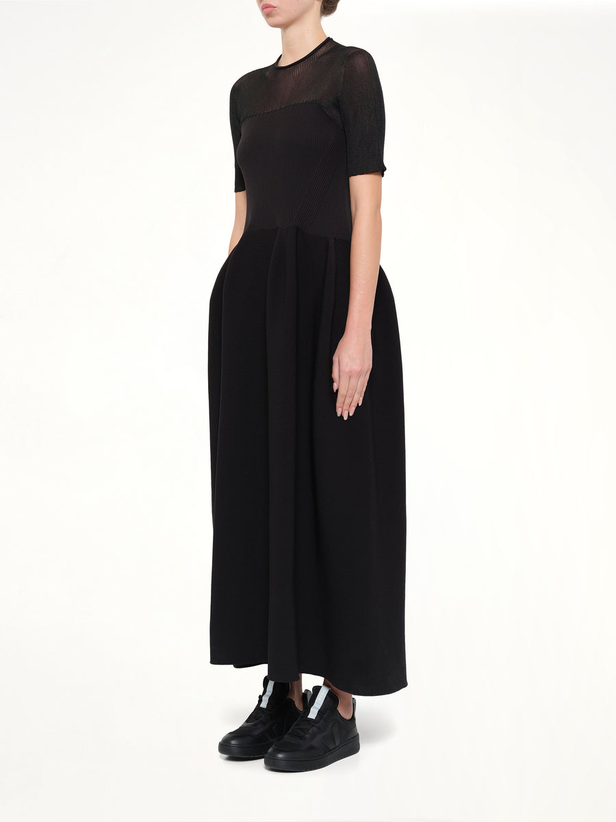 Pottery Lucent Decolletage Short Sleeve Dress in Black