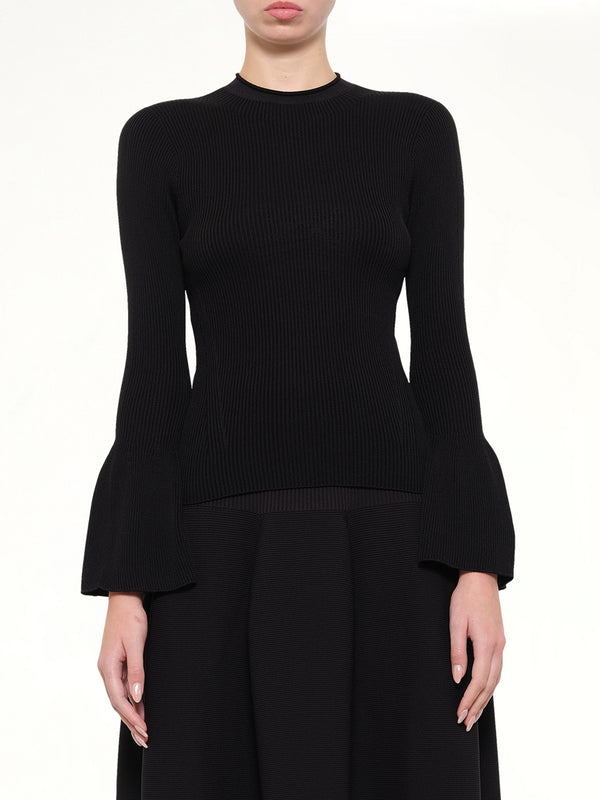 Soft Portrait Long Bell Sleeve Top in Black