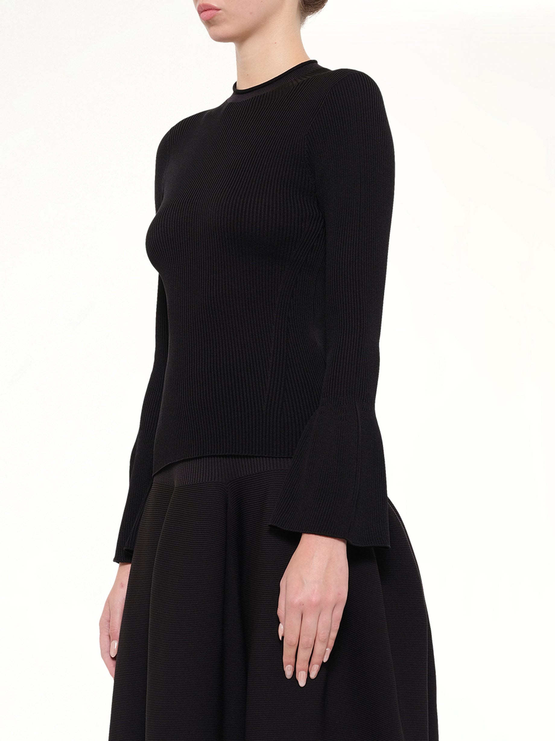 Soft Portrait Long Bell Sleeve Top in Black