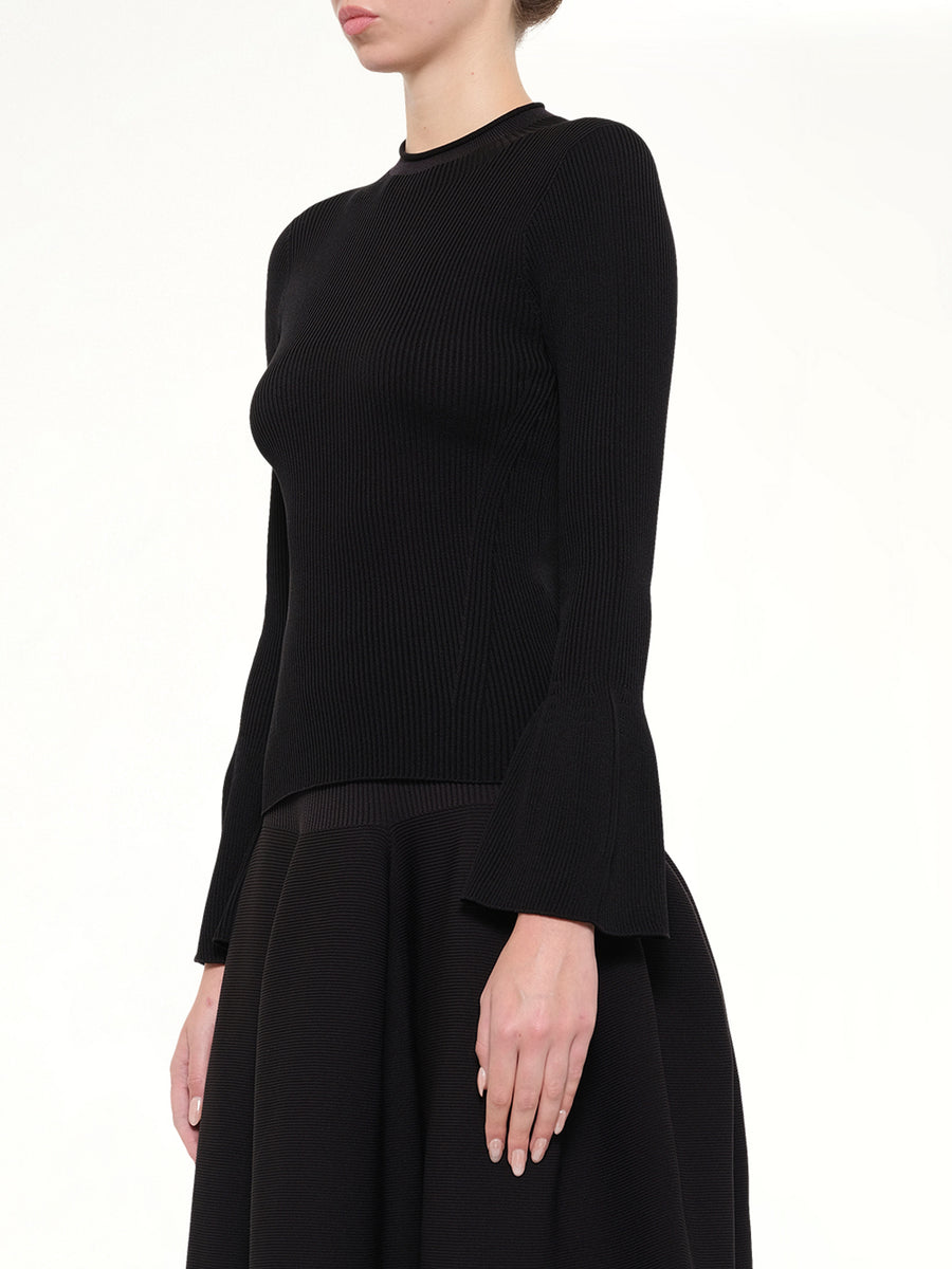 Soft Portrait Long Bell Sleeve Top in Black