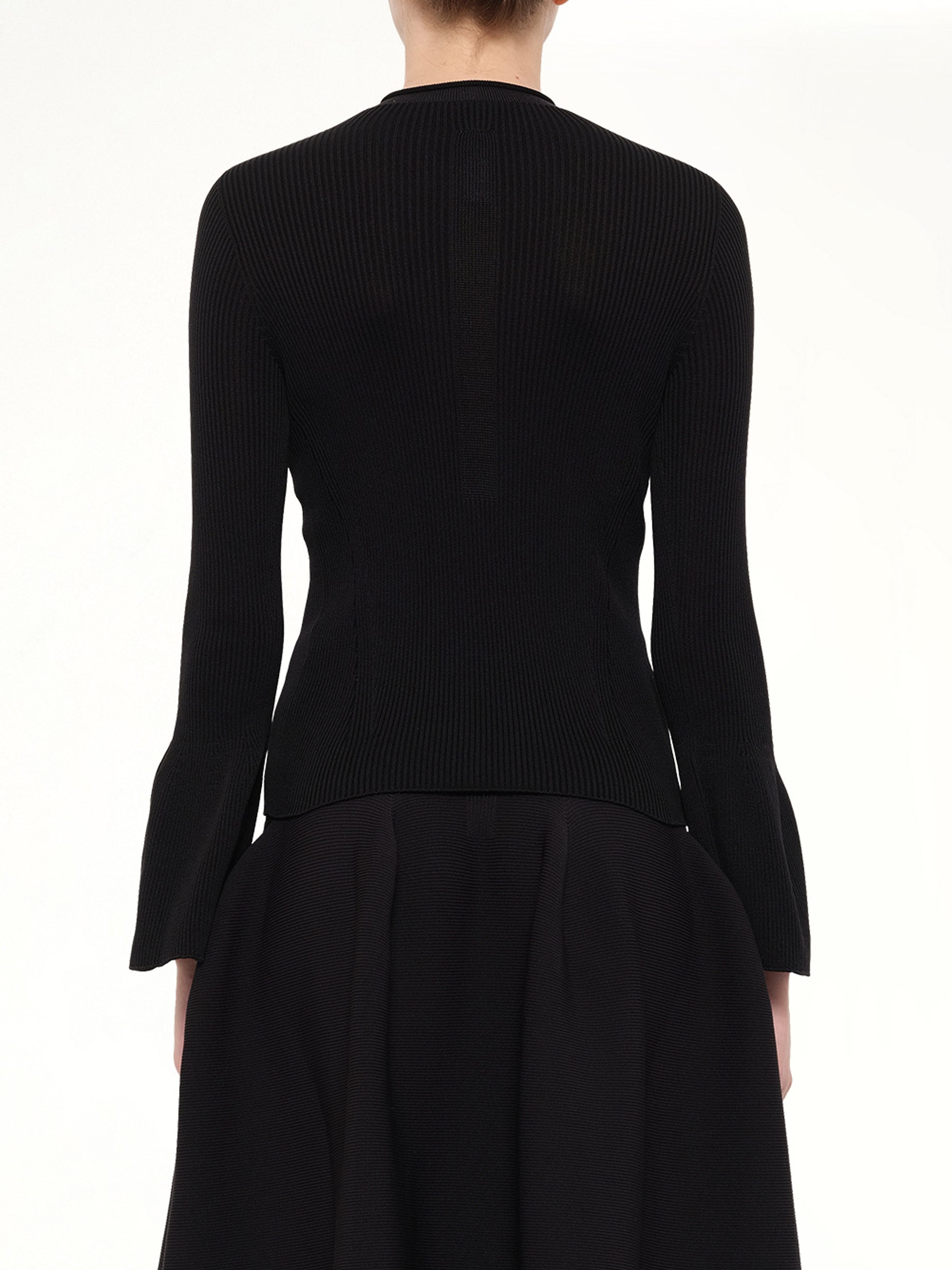 Soft Portrait Long Bell Sleeve Top in Black