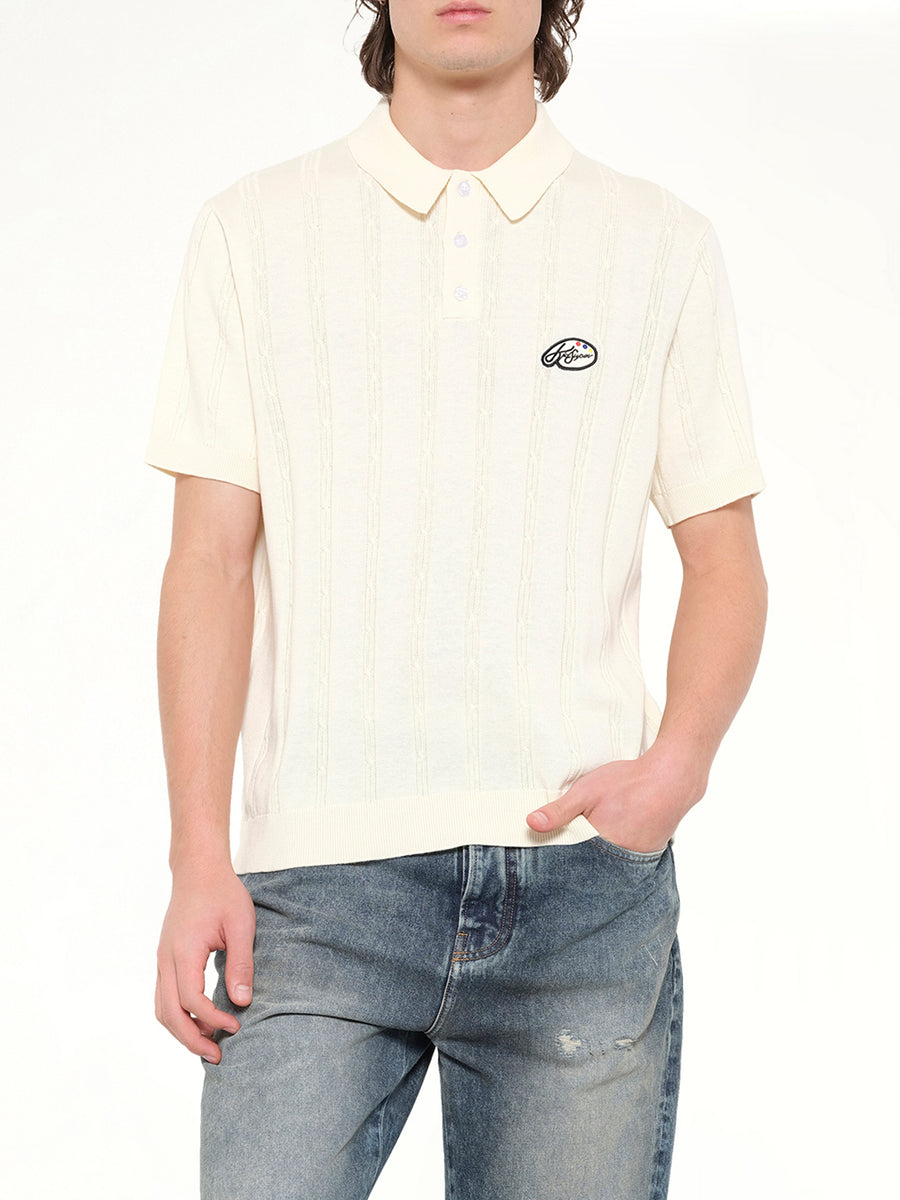 Painters Logo Knit Polo in Cream