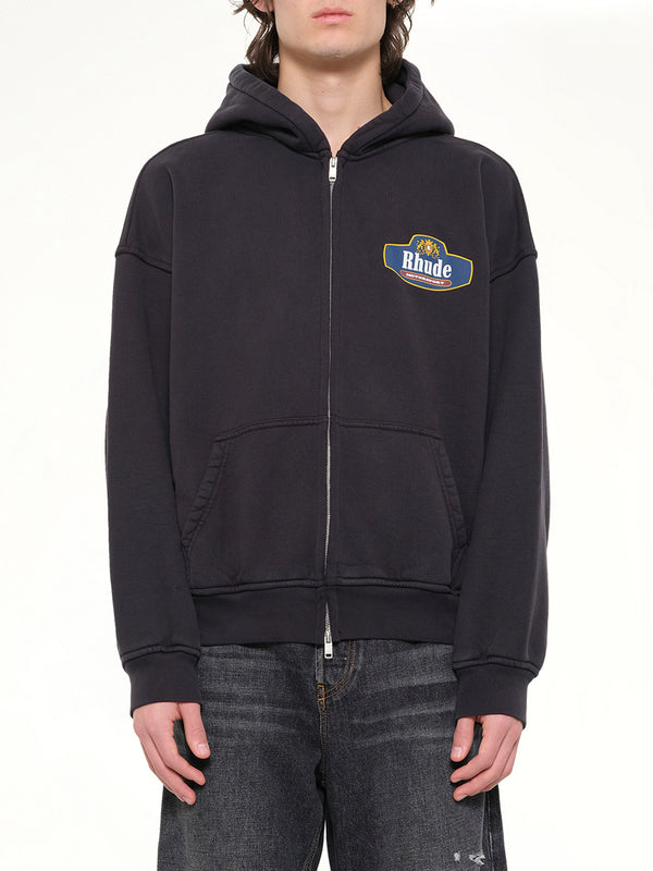 Racing Crest Zip-Up Hoodie in Vintage Black