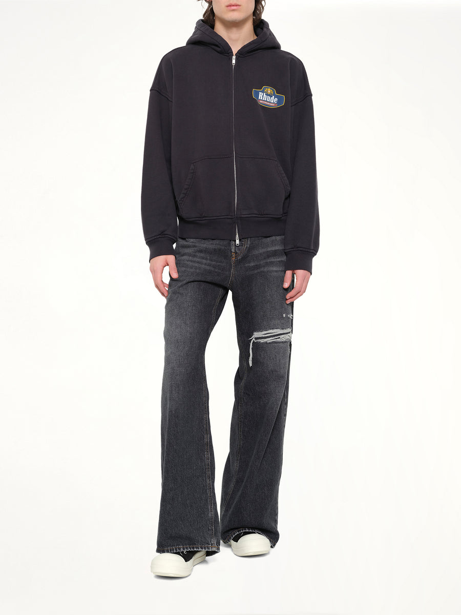 Racing Crest Zip-Up Hoodie in Vintage Black