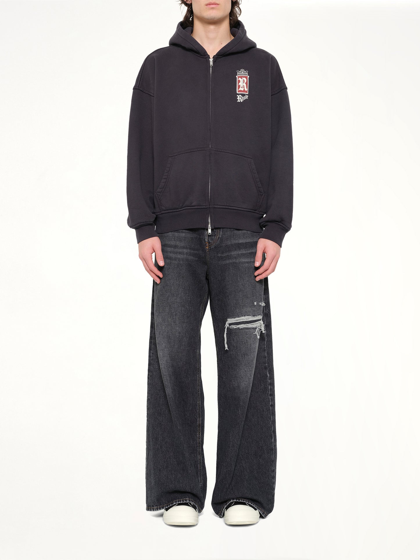 Rhude Fumar 91 Zip-Up Hoodie in Vintage Black