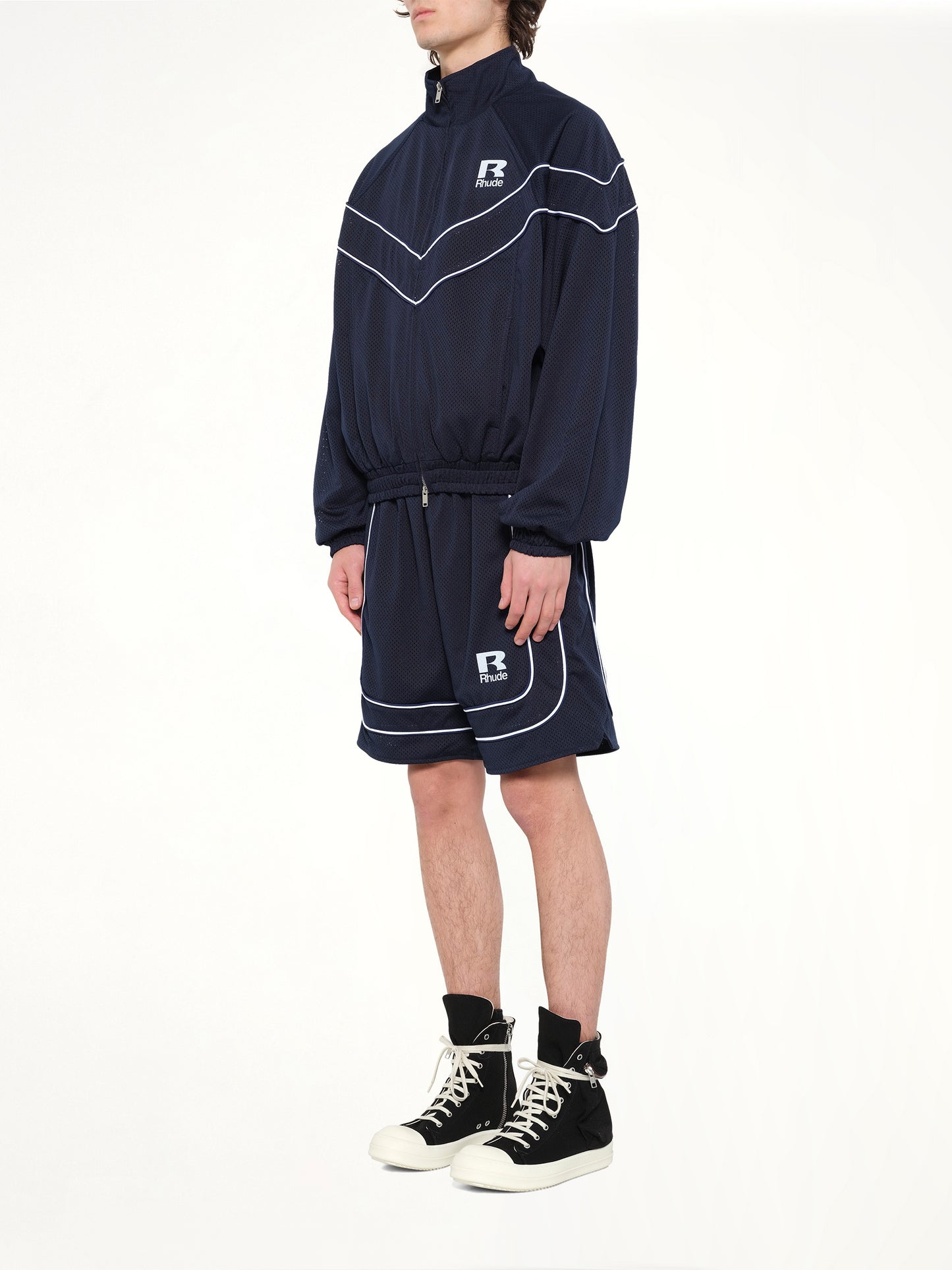 Rhude Mesh Piping Raglan Track Jacket in Navy/White