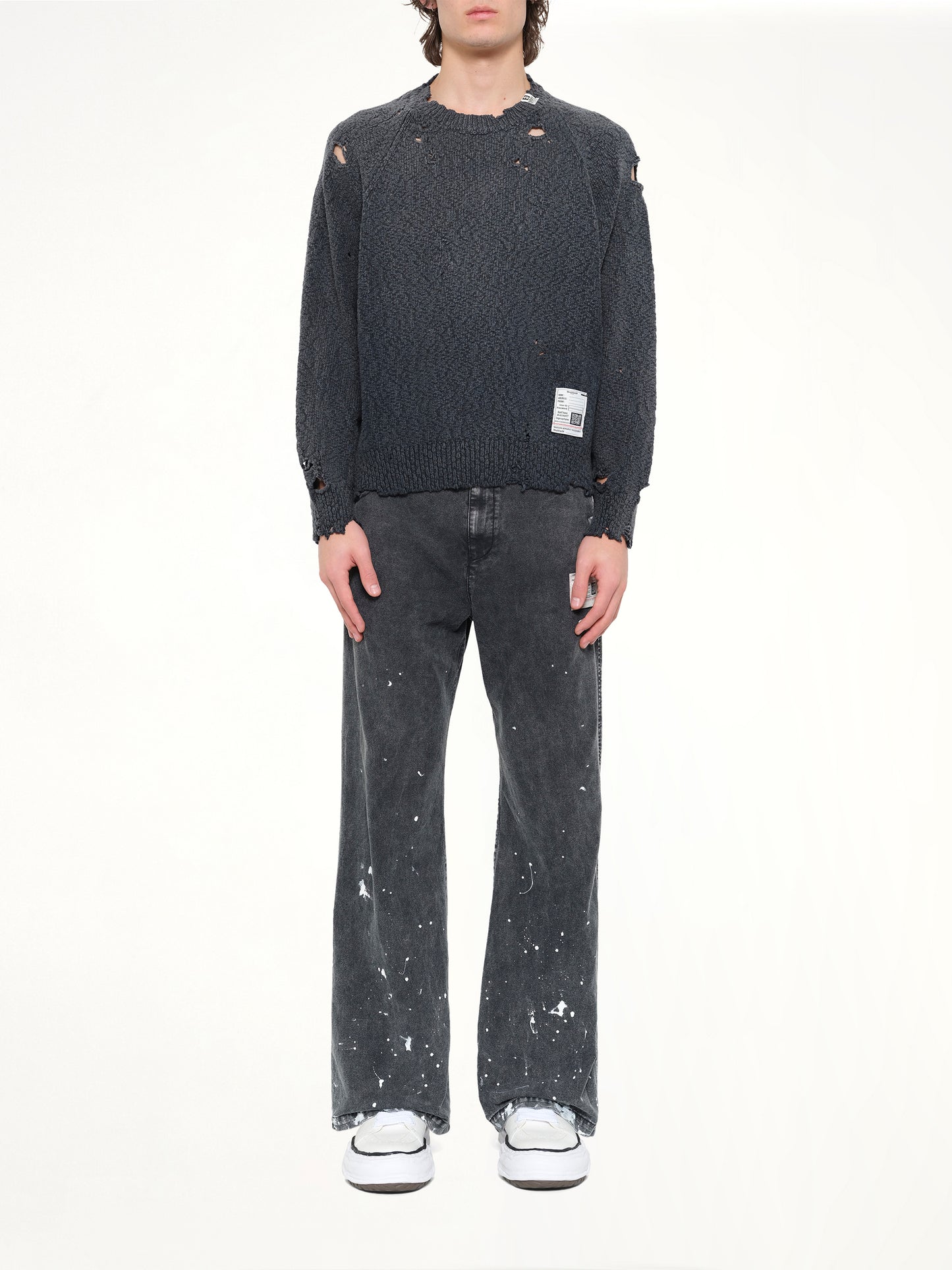 Sun Faded Knit Pullover in Black