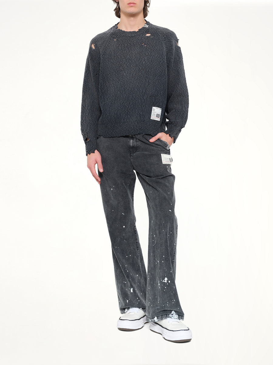 Sun Faded Knit Pullover in Black