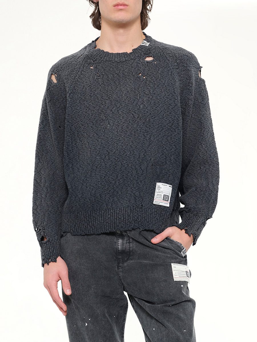 Sun Faded Knit Pullover in Black