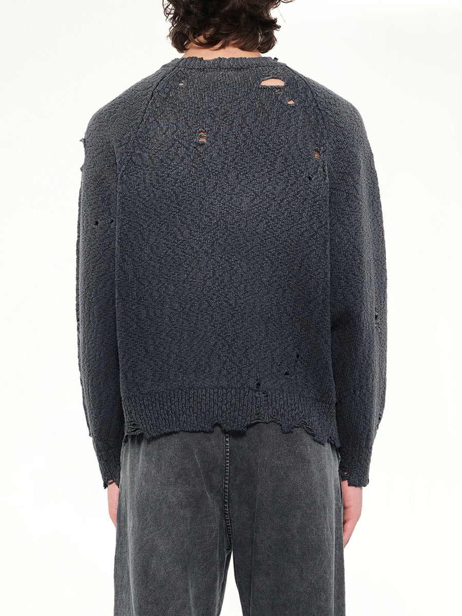 Sun Faded Knit Pullover in Black