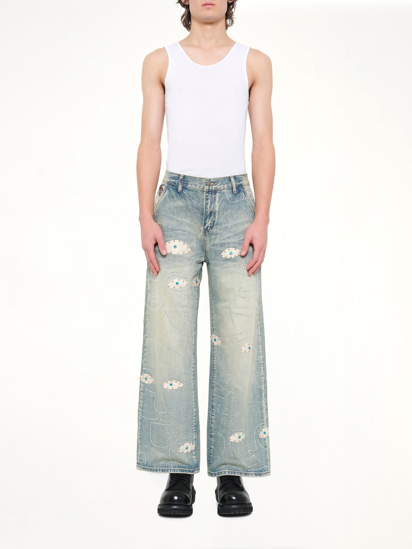 Studded Face Jeans in Blue