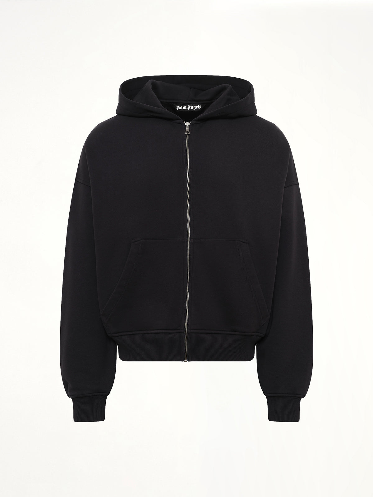Back Curved Logo Zip Hoodie in Black/Off White