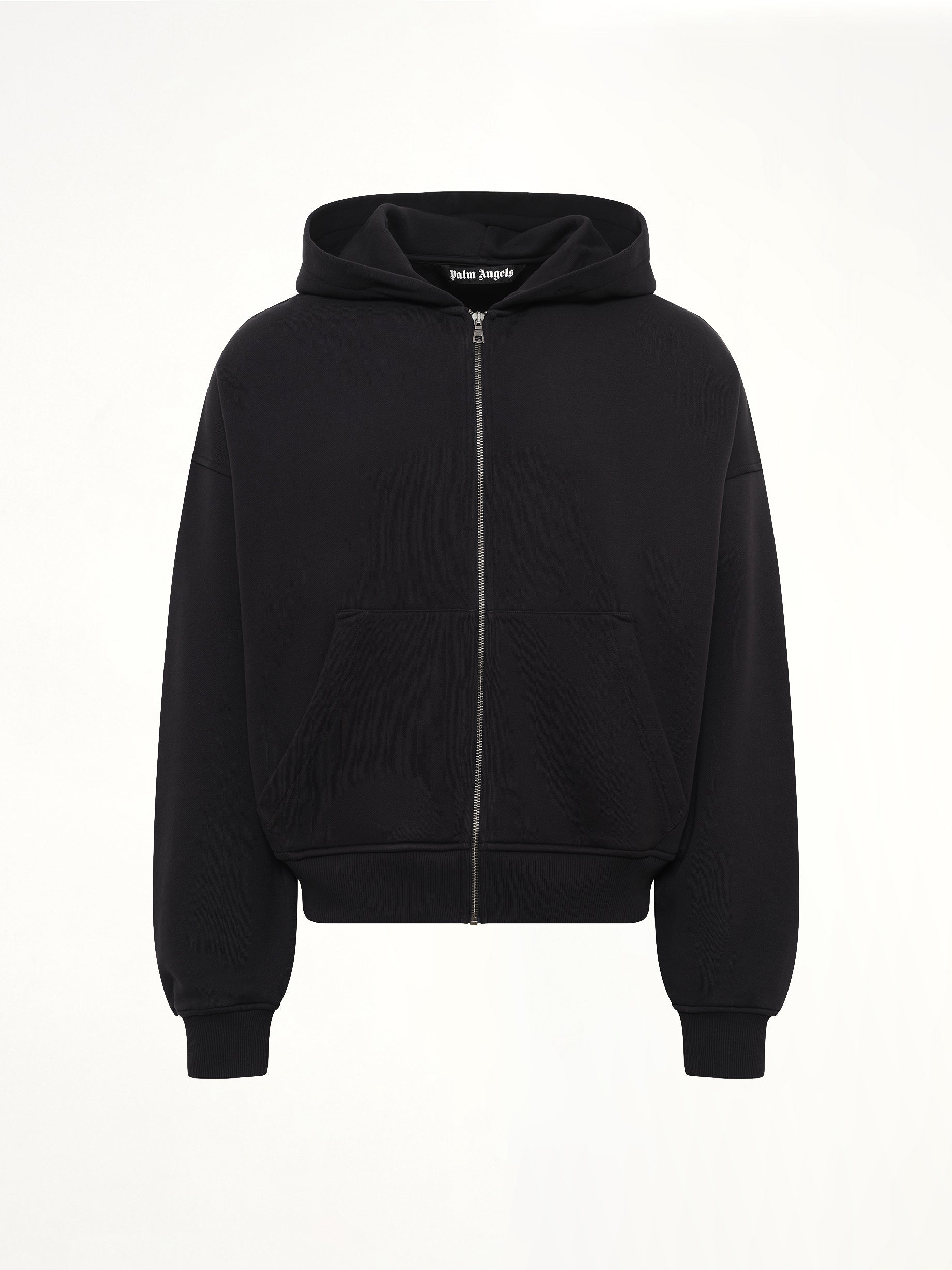 Back Curved Logo Zip Hoodie in Black/Off White