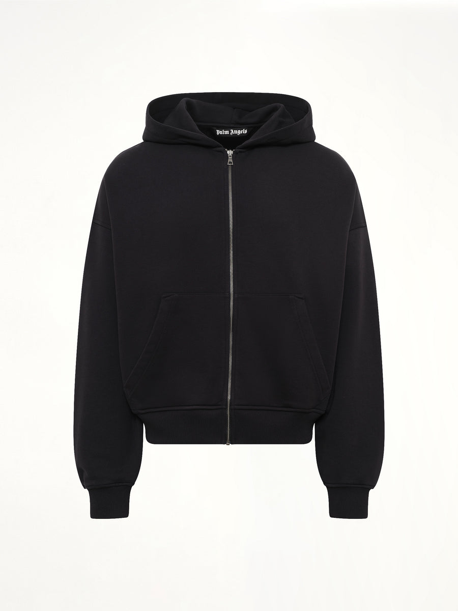 Back Curved Logo Zip Hoodie in Black/Off White