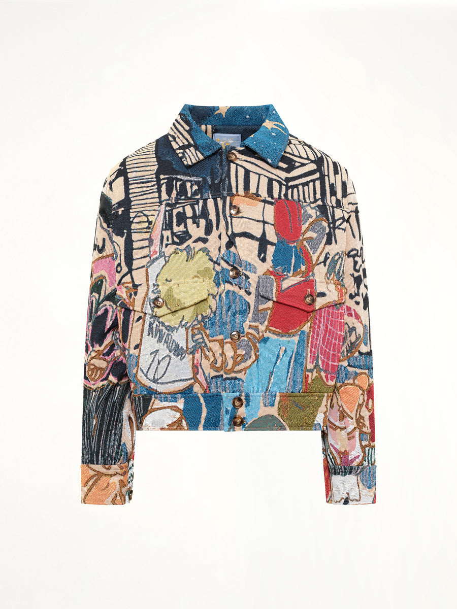 Jaquarded Pocket Detail Jacket in Multicolour