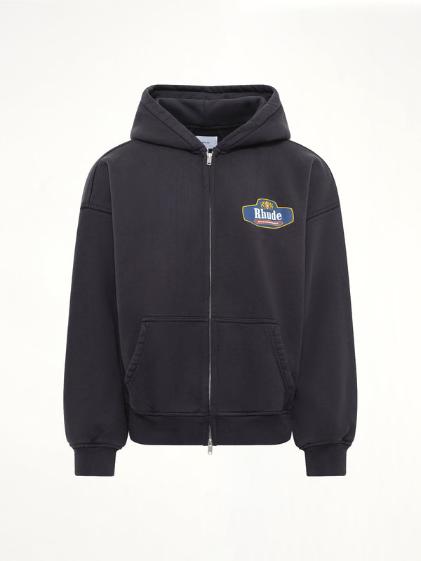 Racing Crest Zip-Up Hoodie in Vintage Black