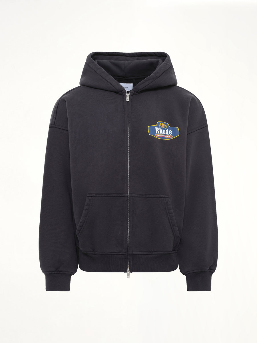 Racing Crest Zip-Up Hoodie in Vintage Black
