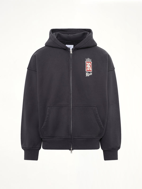 Rhude Fumar 91 Zip-Up Hoodie in Vintage Black