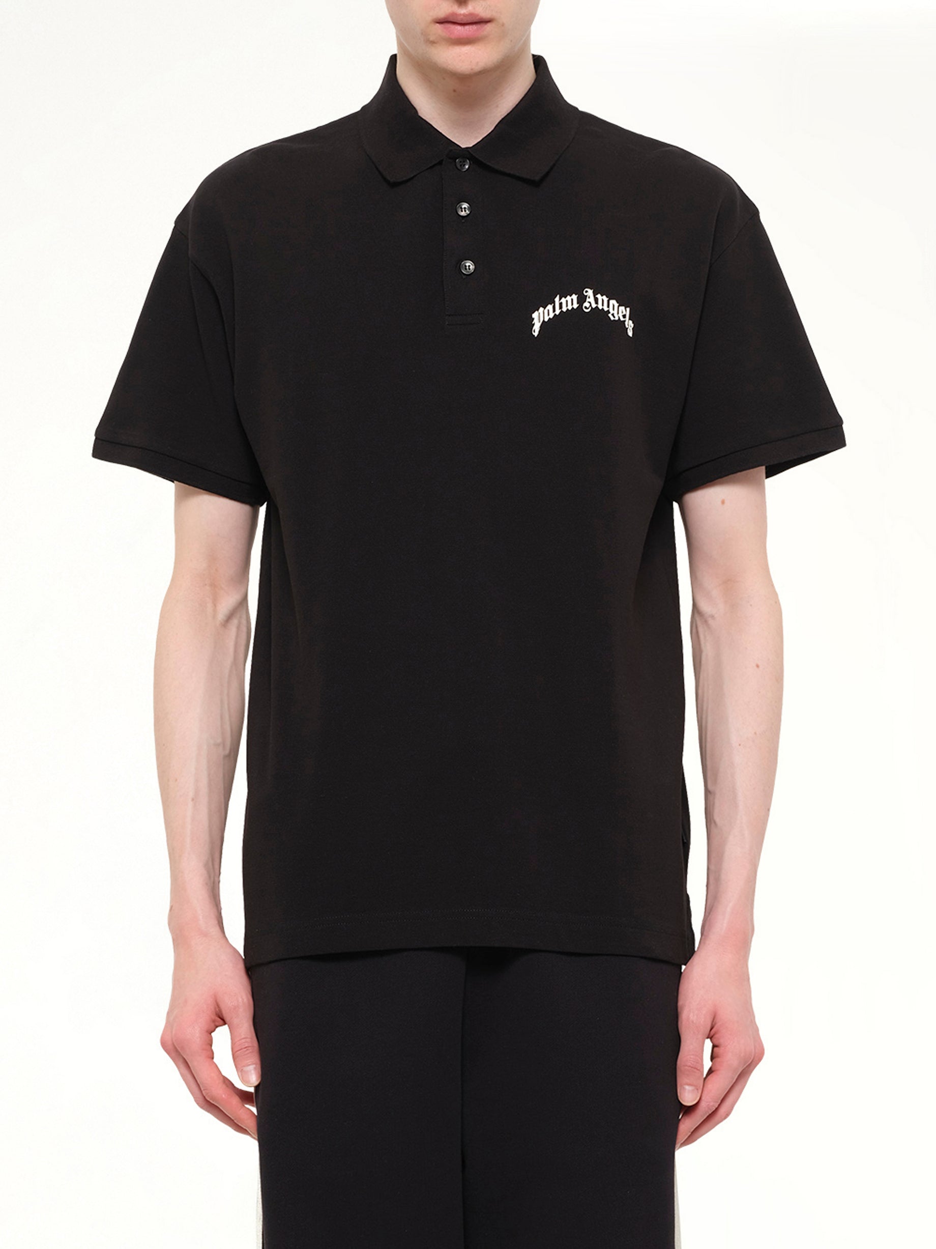 Back Curved Logo Polo S/S in Black/Off White