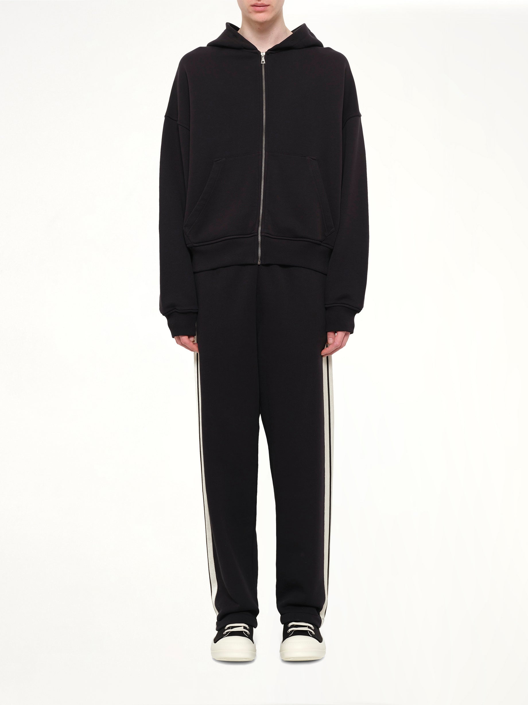 Back Curved Logo Zip Hoodie in Black/Off White