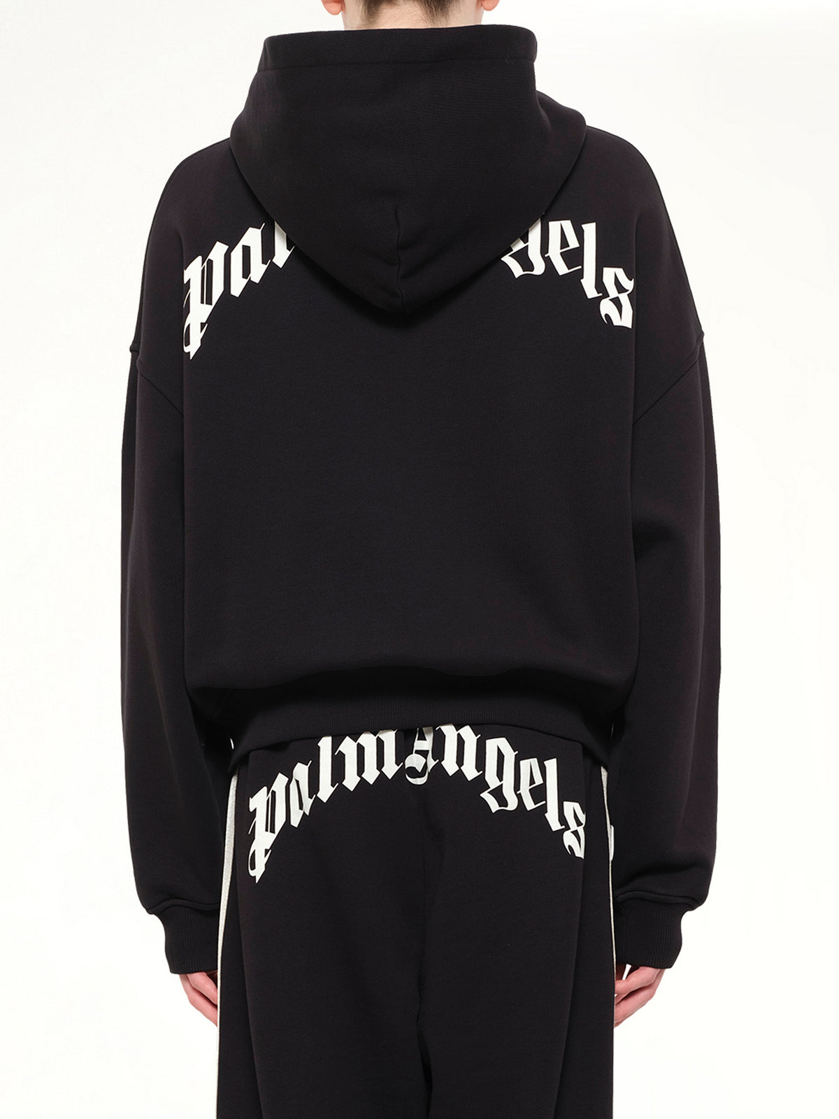 Back Curved Logo Zip Hoodie in Black/Off White