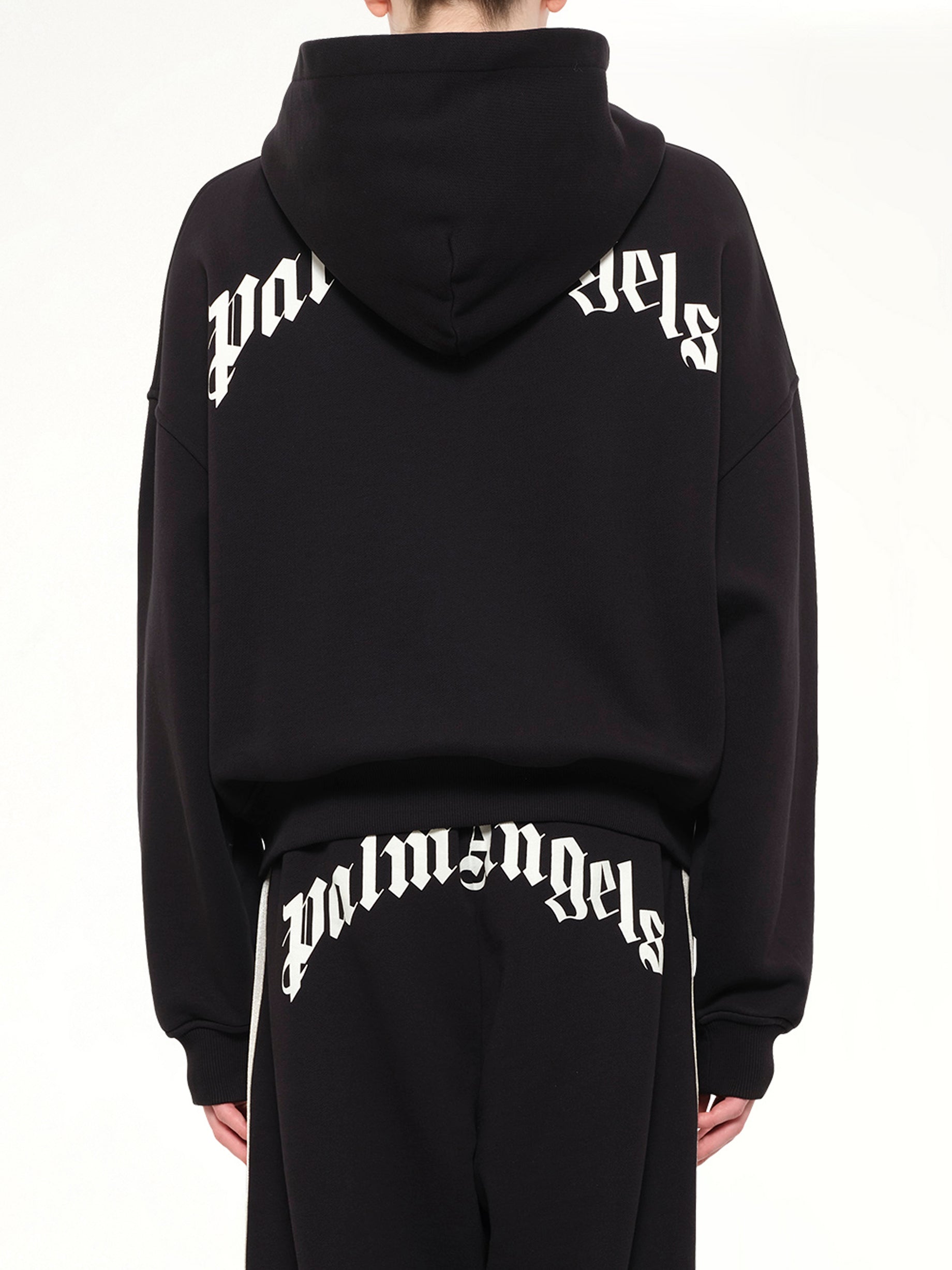 Back Curved Logo Zip Hoodie in Black/Off White