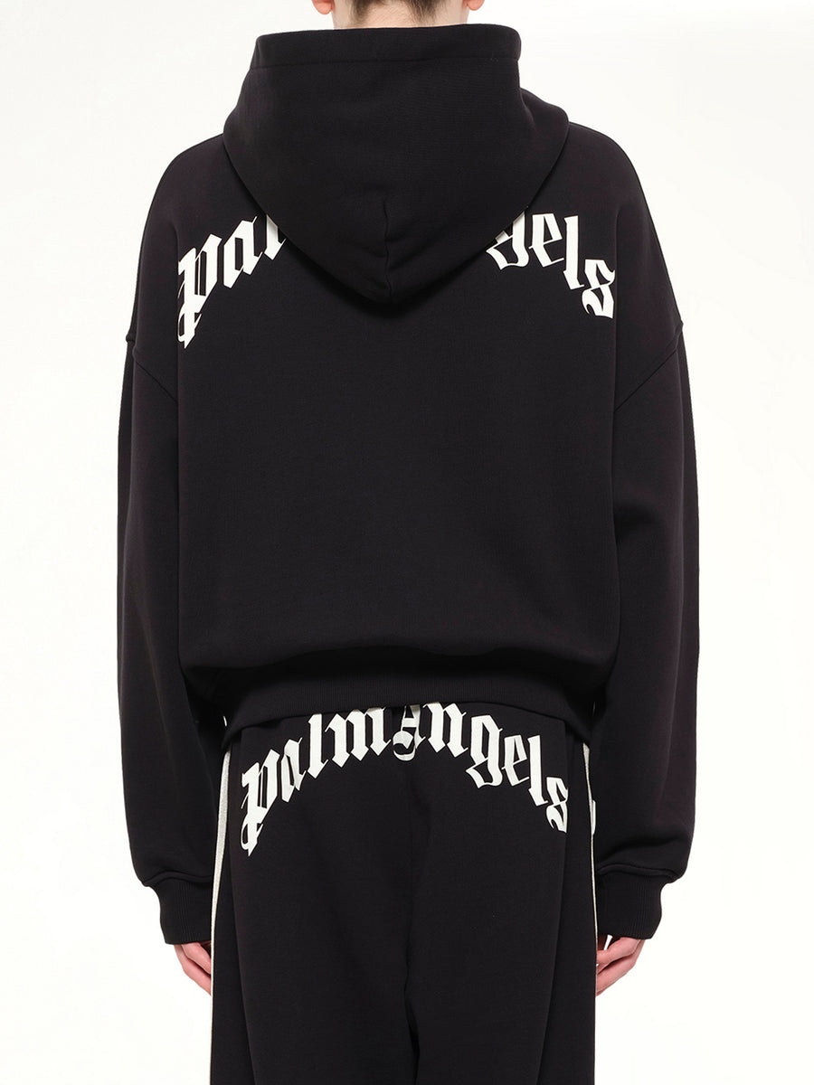 Back Curved Logo Zip Hoodie in Black/Off White