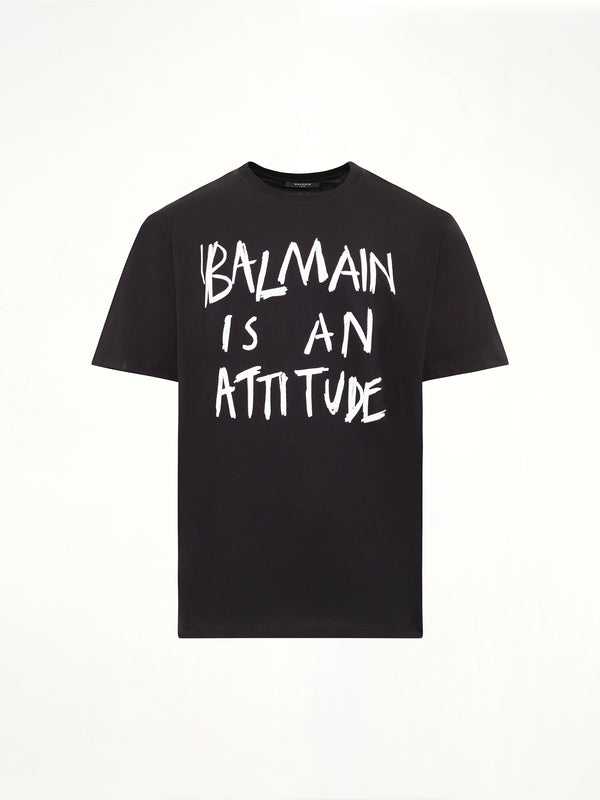 블랙/화이트 Balmain 애티튜드 티셔츠 벌키 핏