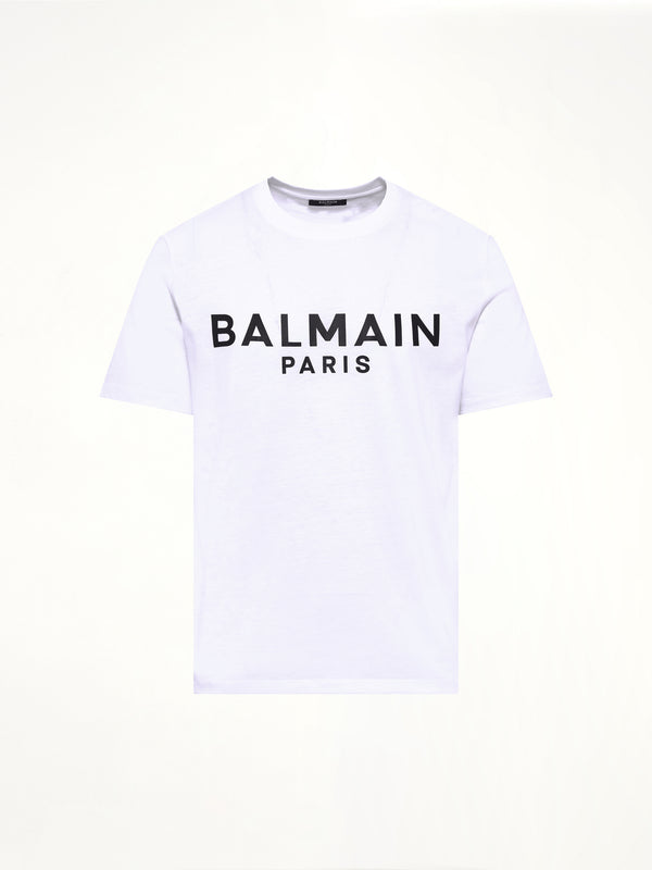화이트/블랙 Balmain 프린트 티셔츠 레귤러 핏